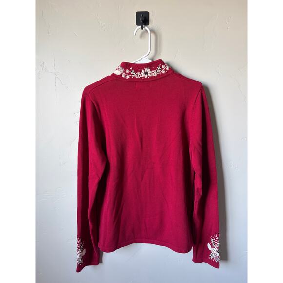 Women's Foxcroft Long Sleeve Full Zip Floral Embroidered Christmas Sweater- Sz M - Picture 4 of 6